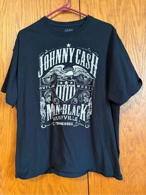 Ash Black Johnny Cash Graphic Tee with Cream Shield Print